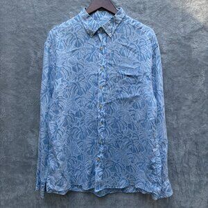 XL Vineyard Vines Blue 100% Linen Palm Print Tucker Button Down Shirt